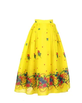 Yellow Long pleated Skirt